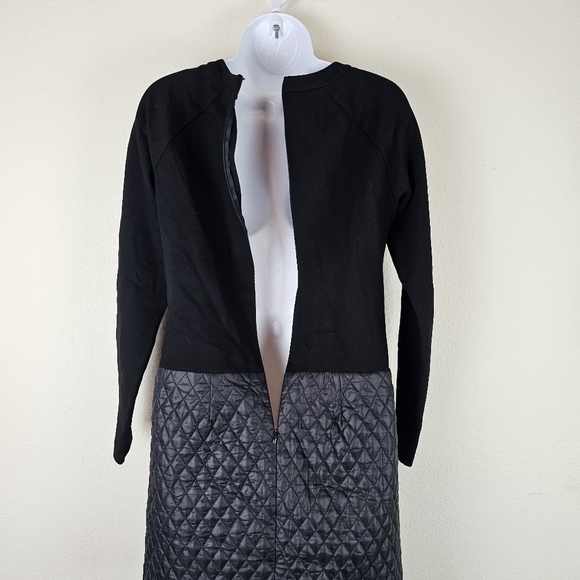 Worth New York Quilted Pocket Long Sleeve Black Shift Dress Petite S - Picture 8 of 15